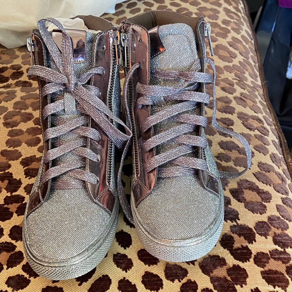 Lauren Lorraine Metallic Brown and Gray High-Top Sneakers - Picture 2 of 5